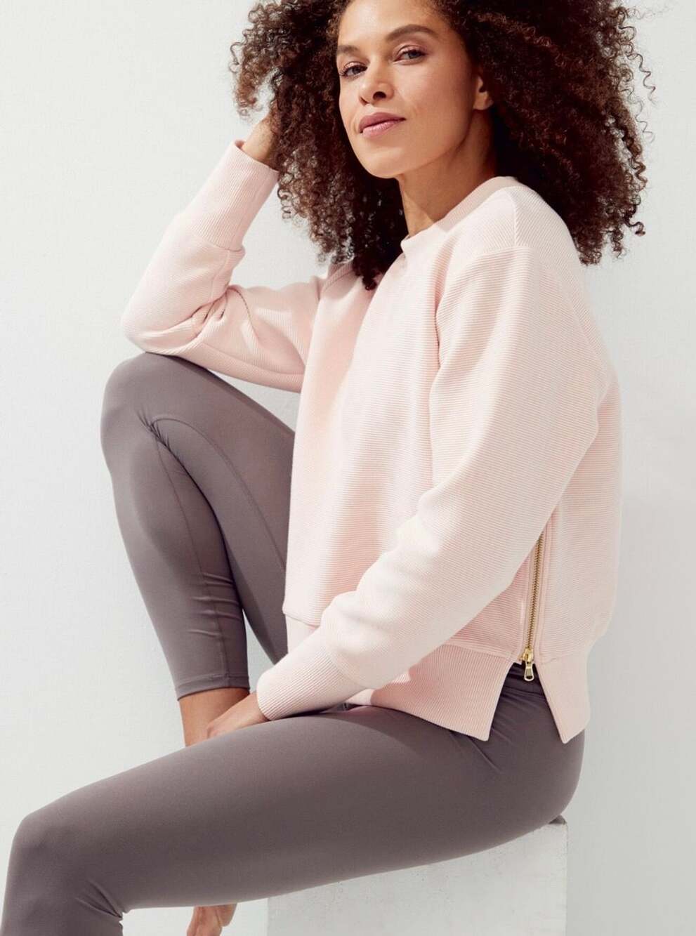 Varley Cleon Ribbed Pullover Sweatshirt in Light Pink Size Small